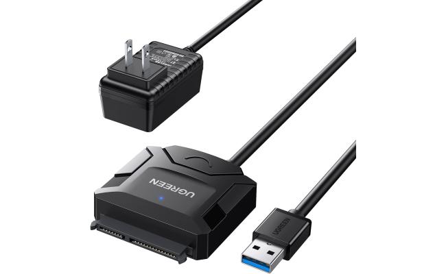 UGREEN 20611 USB 3.0 to SATA Hard Drive Converter Cable – For 2.5"/3.5" HDD & SSD – EU Power Adapter